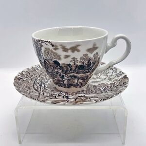 Vintage Johnson Brothers Teacup & Saucer Set, Brown Transferware, Cotswolds